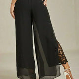Straight Leg Pant With Chiffon Split Leg Overlay
