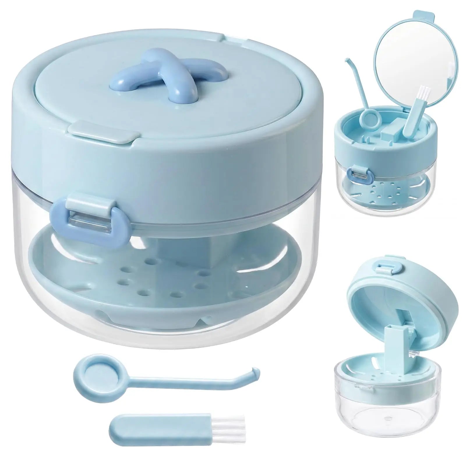 Denture and retainer cleaning case in blue