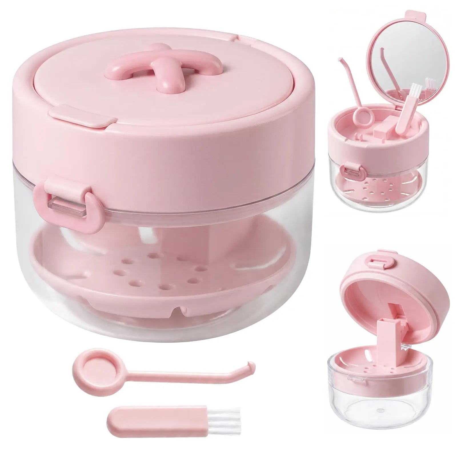Denture and retainer cleaning case in pink