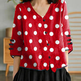 Women Yellow Casual Ramie Cardigan Embroidered Shirt