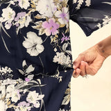 Floral Chiffon V Neck Ruffle Midi Dress