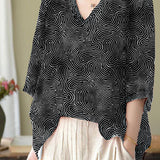 Boutique Pink V Neck Print Loose Fall Half Sleeve Blouses
