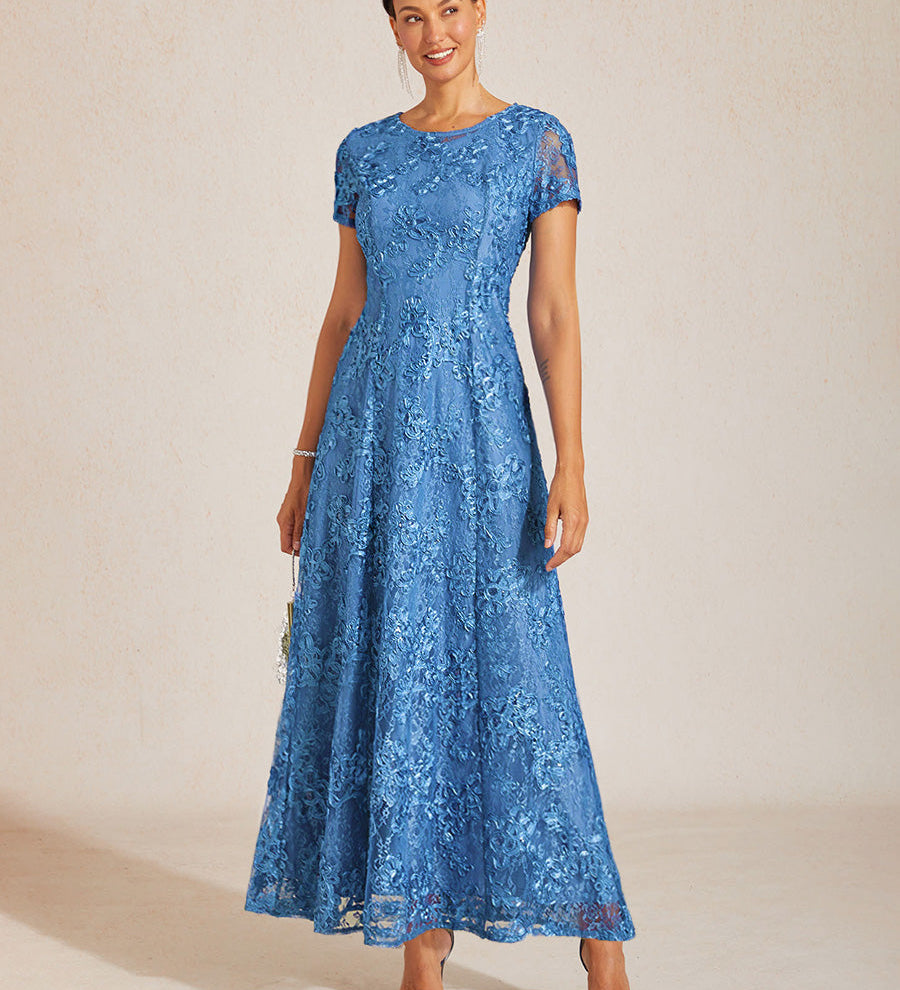 Rosette Lace A-Line Gown with Sequin Embellishment