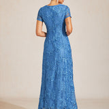 Rosette Lace A-Line Gown with Sequin Embellishment