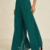 Straight Leg Pant With Chiffon Split Leg Overlay