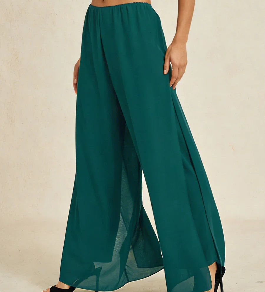 Straight Leg Pant With Chiffon Split Leg Overlay