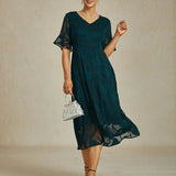 Ruffle Flutter Lace Maxi Dress