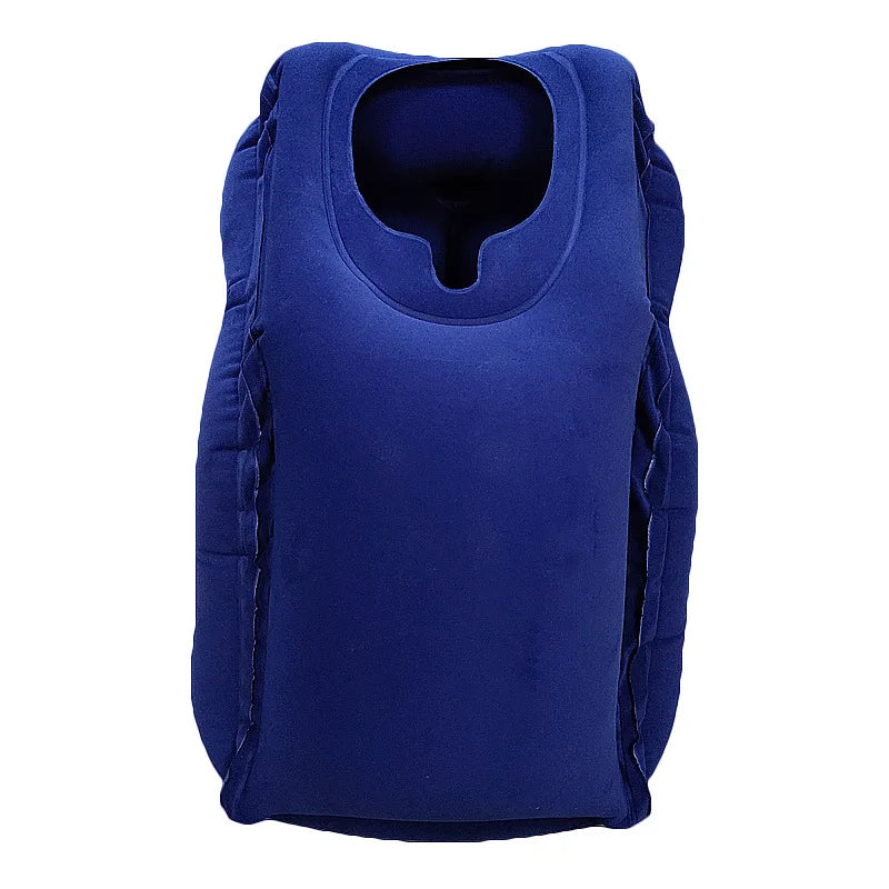 Inflatable travel pillow in deep blue