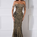 Astoria Gown - Off The Shoulder Crystal Fringe Dress