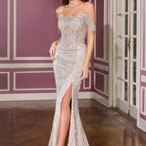 Astoria Gown - Off The Shoulder Crystal Fringe Dress