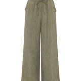 Khaki Stripe Wide Leg Trousers
