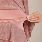 Metallic Pleated Chiffon Asymmetrical Layered Blouse