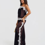 Brown Satin Lace Mix Trousers