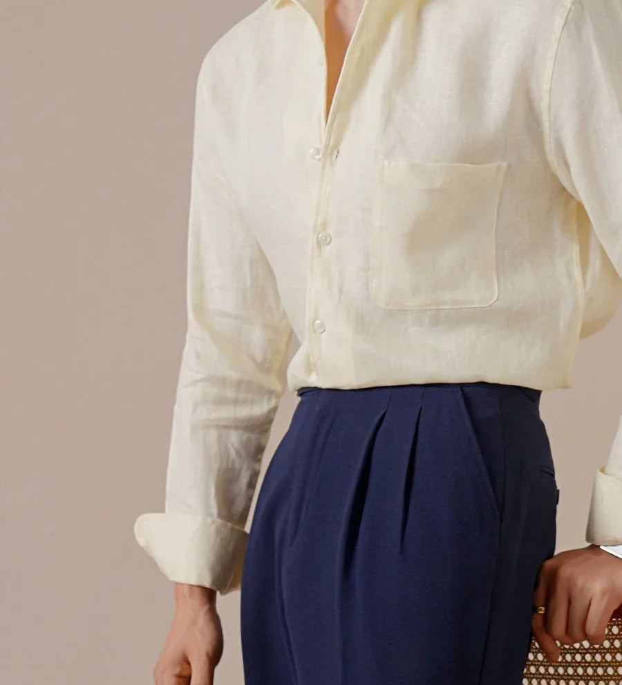 Marini Pure Linen Italian Collar Shirt