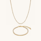 Tennis Necklace & Bracelet Set in Gold