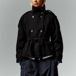 Mazarine coat in black, belted