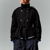 Mazarine coat in black, belted
