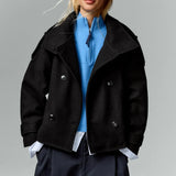 Mazarine coat in black, worn open