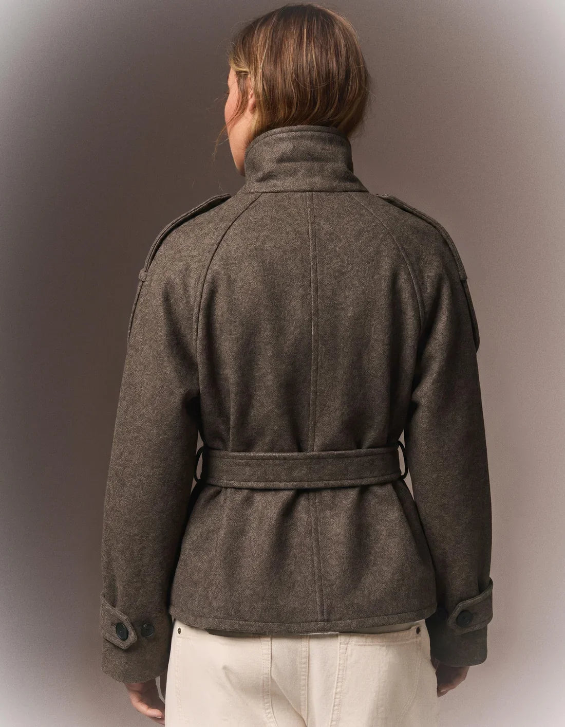 Back of the brown Mazarine coat with belt