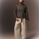 Mazarine belted short coat in brown