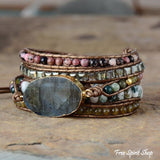 Natural Labradorite Rhodochrosite & Moss Agate Beaded Wrap Bracelet
