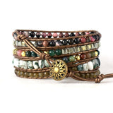 Natural Labradorite Rhodochrosite & Moss Agate Beaded Wrap Bracelet