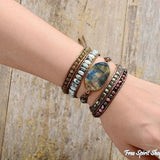 Natural Labradorite Rhodochrosite & Moss Agate Beaded Wrap Bracelet