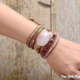 Natural Rose Quartz & Tourmaline Beaded Wrap Bracelet