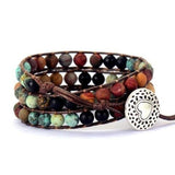 Natural Semi-Precious Gemstones "LOVE" Leather Wrap Bracelet