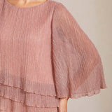 Metallic Pleated Chiffon Asymmetrical Layered Blouse