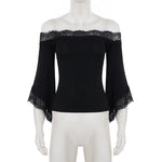 Front of lace trim bell sleeve top