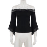 Front of lace trim bell sleeve top