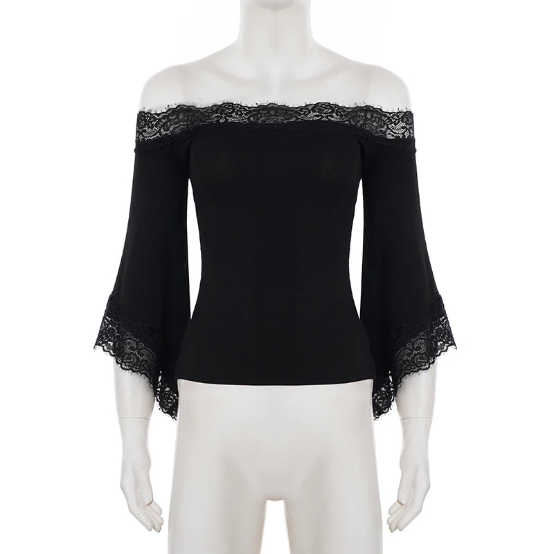 Front of lace trim bell sleeve top