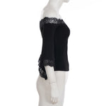 Profile of lace trim bell sleeve top