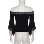 Rear of lace trim bell sleeve top