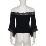 Rear of lace trim bell sleeve top