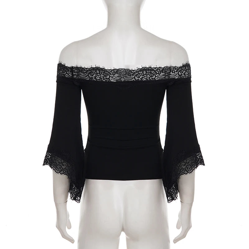 Rear of lace trim bell sleeve top