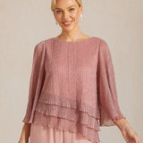 Metallic Pleated Chiffon Asymmetrical Layered Blouse