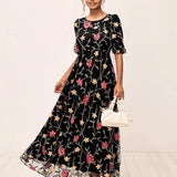 Floral Embroidered Lace Maxi Dress