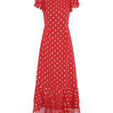 Red Flutter Sleeve Foil Midaxi Dress