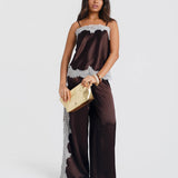 Brown Satin Lace Mix Trousers