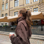 Brown cropped jacket with stand-up collar