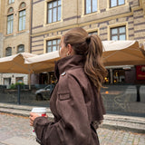 Brown cropped jacket with stand-up collar