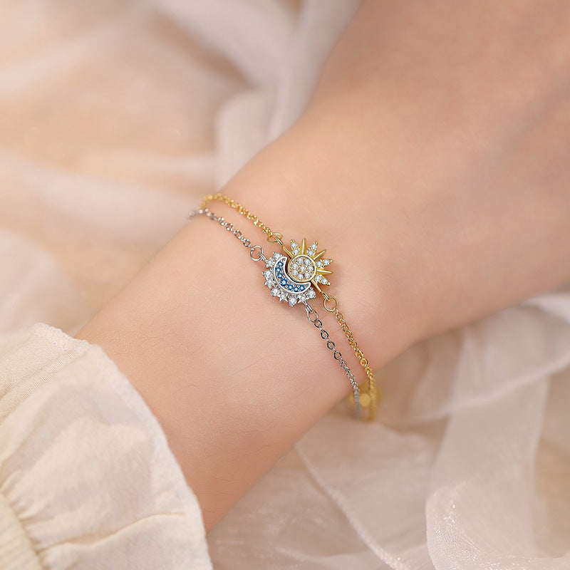 Sun and moon bracelet worn on the wrist