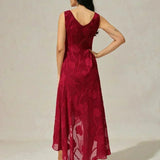 Floral Chiffon Sleeveless Evening Gown with Asymmetrical Hem