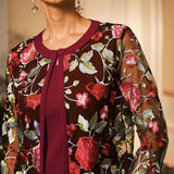 Mesh Lace Embroidered Floral Dress Set