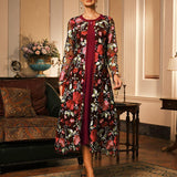 Mesh Lace Embroidered Floral Dress Set