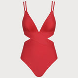 Red V Neck Bralette One Piece
