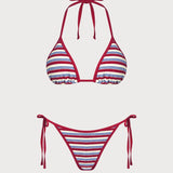 Red Halter Contrasting Striped Bikini Set