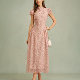 Pink Mock Neck Floral Maxi Dress